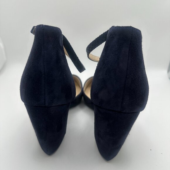 NEW Cole Haan Lara Ankle Strap Pump Womens Size 8.5 Marine Blue Suede Wedge - Picture 7 of 8
